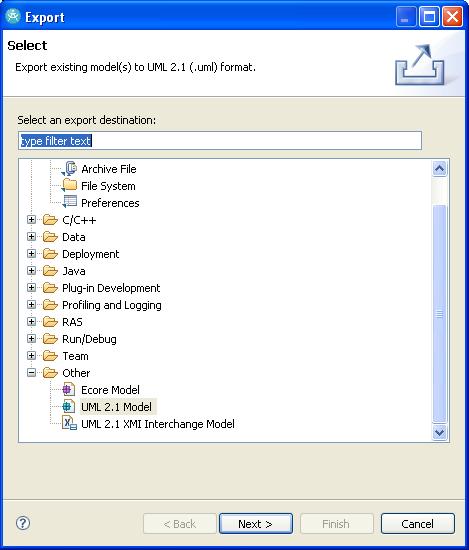 Rational Software Architect - export to uml format of Eclipse