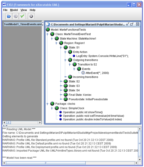 Loaded UML model to FXU Generator